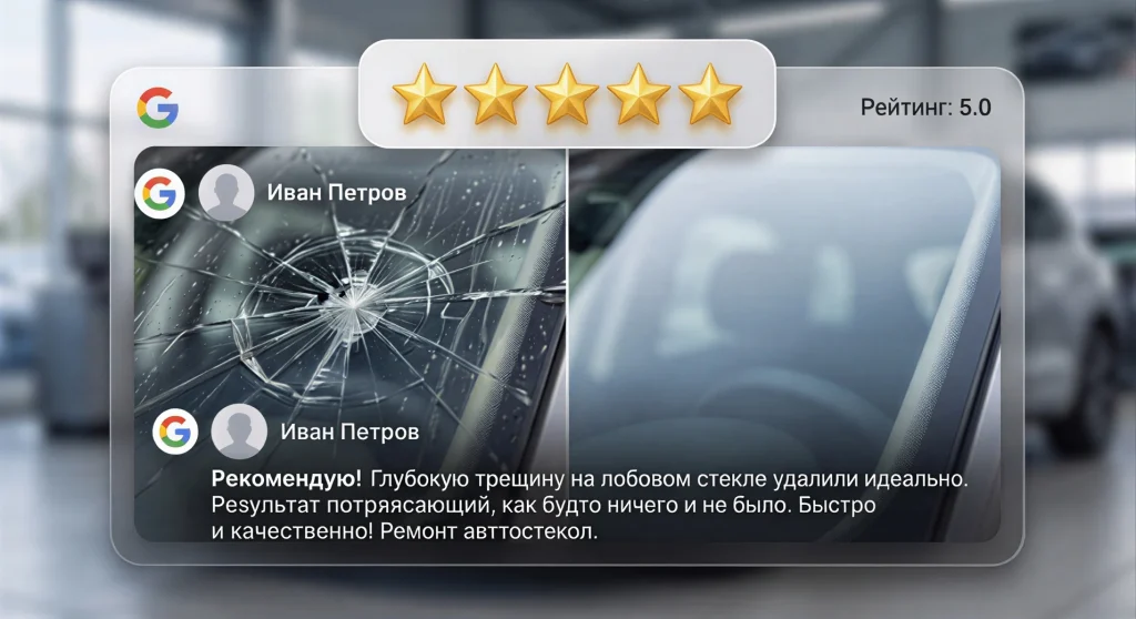 Using high-quality before-and-after photos to increase conversion rates in geo-services for auto glass repair