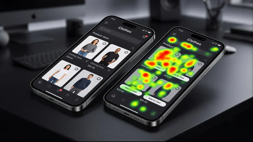 A mobile website heatmap demonstrating the impact of good UX/UI design on conversion rates for online stores in Uzbekistan.