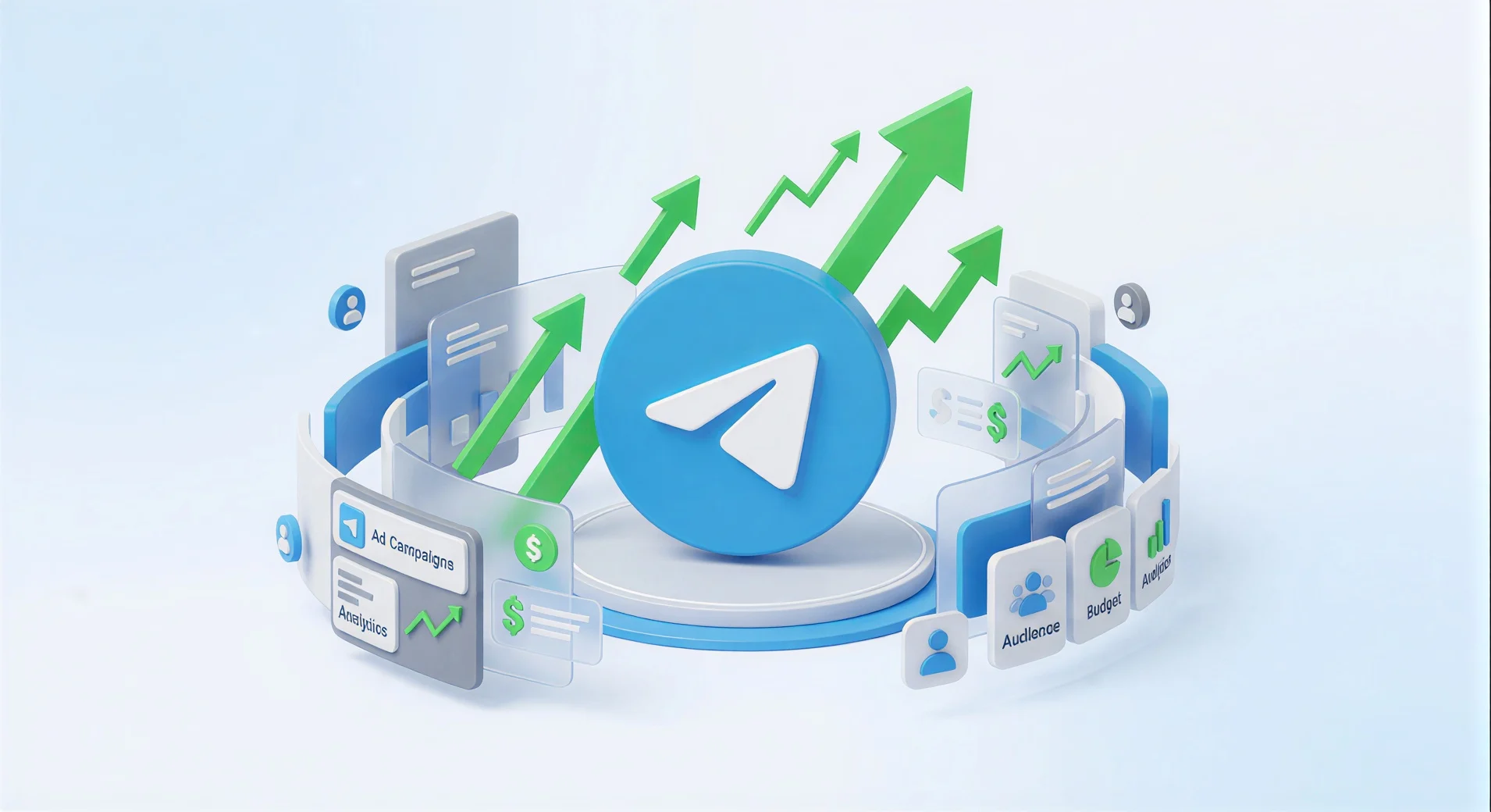 Иллюстрация рекламного кабинета Telegram Ads с графиками роста: запуск официальной таргетированной рекламы в Узбекистане