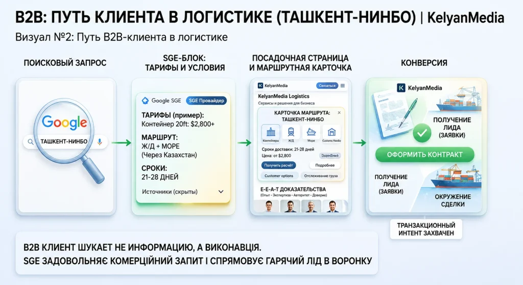 Схема конверсионного пути B2B-клиента в международной логистике через SGE-выдачу