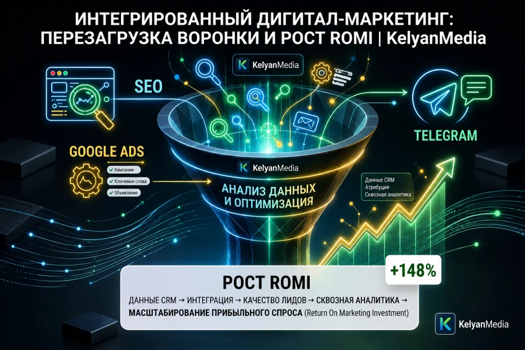 Инфографика: Архитектура комплексного Full-Funnel маркетинга и интеграция каналов трафика в Узбекистане